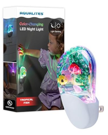 Lights By Night Tropical Aqualites LED Night, Plug-in, Color Changing, Light Sensing, Auto On/Off, for Kids, Under the sea, Fish, Bedroom, Bathroom, Playroom, 10908