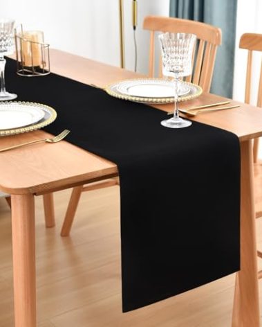 Farmhouse Rustic Table Runner Black Faux Linen Double Layer Table Runners Thick Reversible Table Runner 60 inches Long for Kitchen Dining Dresser Coffee Table Holiday Banquet Party 13x60 Inch