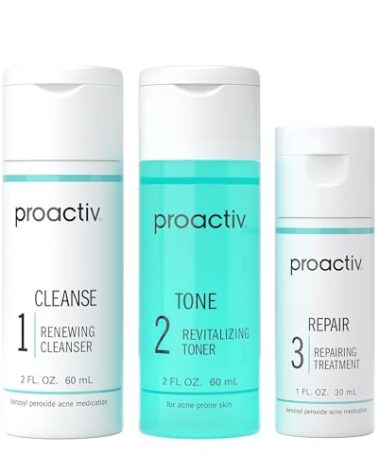 Proactiv 3 Step Acne Treatment - Benzoyl Peroxide Face Wash, Repairing Acne Spot Treatment for Face and Body, Exfoliating Toner - 30 Day Complete Acne Skin Care Kit