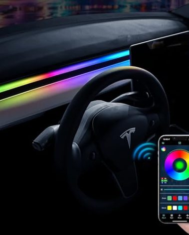 Uxcer 2021-2025 Tesla Model 3/Y Interior Neon Lights for Dashboard, RGBIC Color Changing LED Strip Lights with App Control, USB Tesla Ambient Lighting Accessories(Not Fit for M3 Highland & MY Juniper)