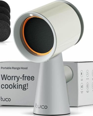 TUCO Portable Range Hood, Desktop Kitchen Exhaust Fan with 3 Speeds, Triple Filter Polymer, Aluminum & Carbon, Low Noise, Oil Collection Cup, Smoke Air Purifier for Indoor BBQ (Grey)