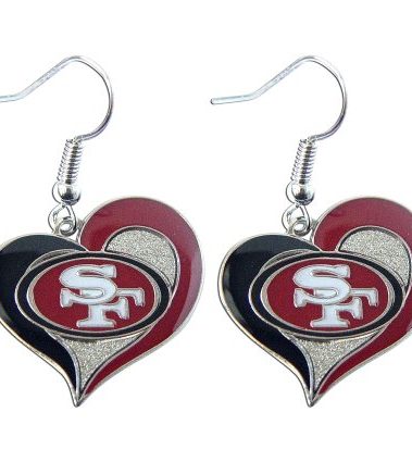 aminco NFL San Francisco 49ers Swirl Heart Earrings,Team Color,One Size