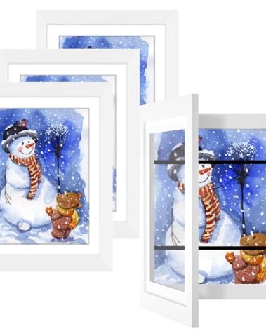 Orionstar 4 Pack Kids Art Frames, Kids Artwork Picture Frames Changeable, Front Opening Picture Display, Holds 11.8X8.5 100 A4 Pcs, Artwork Display Storage Frames for Children, Home and Office (White)