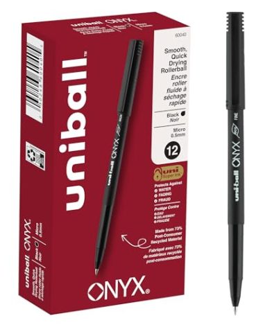 uniball Onyx Rollerball Pens, Micro Point (0.5mm), Black