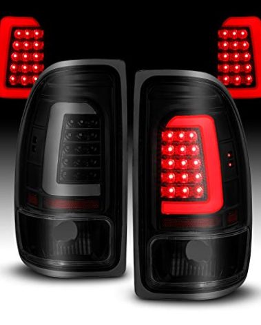 AmeriLite C-Type LED Tube Dark Smoked Tail Lights Brake Lamps Set for 1997-2004 Dodge Dakota - Passenger and Driver Side