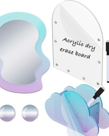 Svartur Iridescent Locker Accessories, Magnetic Locker Mirror and Pen Holder & Acrylic Magnetic Dry Erase Board for Fridge, Office, Back to School Essential Locker Set for Locker Organizer, Irregular