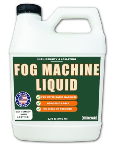Fog Machine Liquid - 32 oz Tillbrook Fog Machine Fluid - High Density & Long-Lasting Fog Juice - Low-Lying, Universal, Water-Based Solution for Spooky Halloween Parties, Haunted Houses, & Concerts