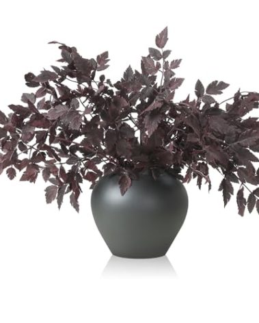 Lyrow 6 Pack Artificial Cimicifuga Plant Leaf Spray Faux Plum Cimicifuga Ramosa Leaf Branch Faux Fall Spray Silk Plants for Home Vase Wedding Garden Farmhouse Table Mantel Decor (18 Inches)