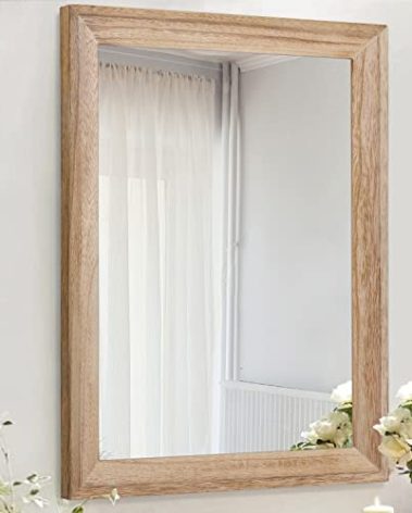 AAZZKANG Rustic Mirrors for Wall Rectangle Wooden Frame Hanging Mirror for Bedroom Bathroom Living Room Entryway Large 20"x16"