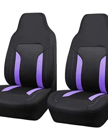 CAR PASS Bucket Car Seat Cover, Breathable 3D Air Mesh-100% Sporty Fabric Front Seats, Airbag Compatible, Universal Fit Automotive SUV Truck Sedan Vans Women, High Back Two Front 2 Piece, Black Purple