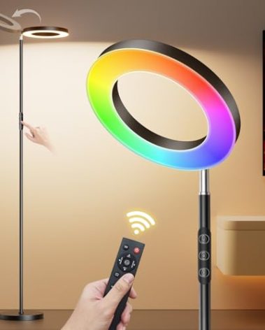 FULSUNT RGB Floor Lamp, 32W Bright LED Standing Lamp with Remote, Stepless Dimmable, Modern Color Changing Torchiere Tall Lamps for Living Room Bedroom Office Gaming Party