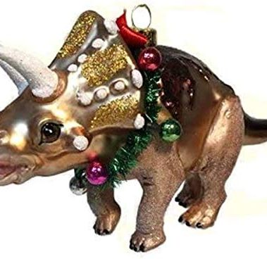 December Diamonds 79-80521 Blown Glass Triceratops Dinosaur with Garland Ornament 7 Inches