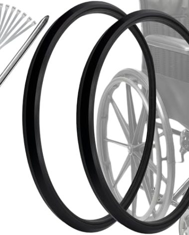 LEHUOJIA wheelchair tires 24"X1"（1 pair）Fits all brands of wheelchair accessories, Universal Flat Free Polyurethane Tire Manual replacement of wheelchair parts, comes with mounting tool ties (black