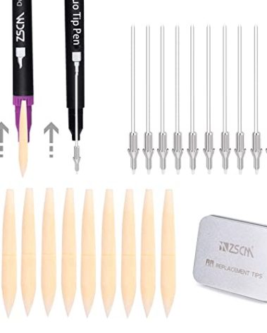 ZSCM Duo Tip Brush Markers Replacement Nib Tips, Include 10 Brush Tips, 10 Fineliner Tips