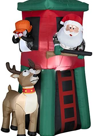 7' Gemmy Airblown Inflatable Hunting Santa in Deer Stand Deluxe Yard Decoration 883041