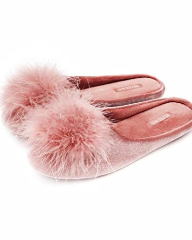 BCTEX COLL Women's Cozy Velvet Memory Foam House Slipper,Ladies Fuzzy Bedroom Slipper Non-slip Sole Pink 9-10