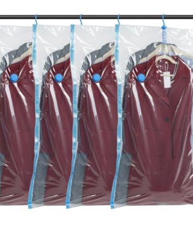 Spacesaver Hanging Vacuum Storage Bags (Pack of 4) - Vacuum Sealer Bags, Closet Organizer, Sealed Storage, Space Bag - Blanket, Bedding, Garment, Clothing, Dress, Suit, Long Coat, Jacket