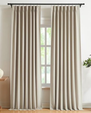 Vision Home Sand Pinch Pleated Full Blackout Curtains Linen Blended Room Darkening Window Curtains 90 inch for Living Room Bedroom Thermal Insulated Pinch Pleat Drapes with Hooks 2 Panel 40" Wx90 L