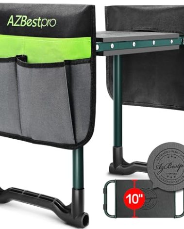 Garden Kneeler and Seat Heavy Duty, Upgraded Foldable Gardening Stool - Widened to 10" Stable Wear-resistant Prevent Knee and Back Pain, Beautiful Logo high-end 2 Large Tool Bags Gift for Women