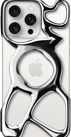 Angry miao Emptiness Phone Case for iPhone 16 Pro Max, MagSafe Compatible, 22g Lightweight, Heat Dissipating, Ample Protection, Shiny Silver