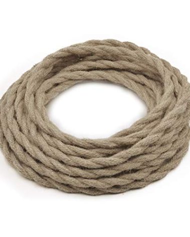32.8ft Twisted Electric Rope Light Cord,HESSION 18/2 18-Gauge Antique Industrial Electrical Wire, Natural Hemp Rope Covered Wire Vintage Style Lamp Cord Strands， Extension Cable Wire DIY Cord