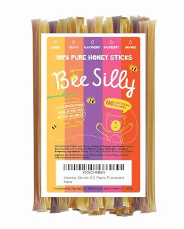 Bee Silly Honey Sticks (50 pack, Variety Pack: Lemon, Orange, Raspberry, Blackberry, Peach)