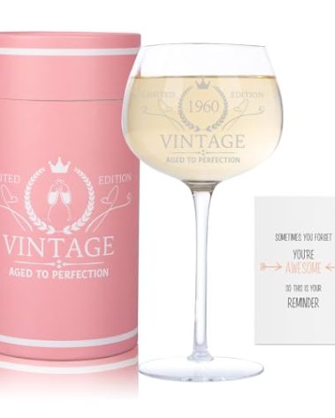 65th Birthday Gifts for Women, Best Gifts for 65 Year Old Woman, Vintage 1960 Engraved 65th Wine Glass, Unique 65 Year Old Birthday Decorations for Women, Turning 65 Presents