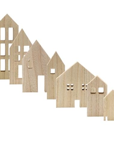 AuldHome Design Wood House Silhouettes Decor (Set of 7); Christmas and Holiday Wood Cutout Figures