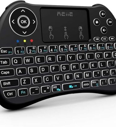 (Backlit Version)REIIE H9+ Mini Keyboard,2.4GHz Wireless Mini Handheld Smart TV Remote Keyboard with Touchpad for PC,Raspberry Pi 2, Pad, Smart TV, Android TV Box, Windows 7 8 10（Not Suport Bluetooth）