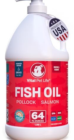 Fish Oil for Dogs - Healthy Skin & Coat, Salmon, Pollock, All Natural Supplement for Pets, Itching Scratching Allergy & Inflammation Defense, Omega 3 EPA DHA, Brain & Heart Health, 64 oz