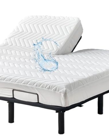 Kingnex Split Top Queen Waterproof Mattress Protector, 60x80, 14 Deep Pocket, Fitted Sheet Style, Brushed Polyester, White, Quilted, Washable