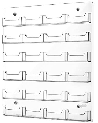 Lincia 24 Pockets Business Card Holder Wall Mount Multi Pockets Business Card Holder Display Rack Horizontal Clear Acrylic Display Documents Brochures Hanging Organizing for Office