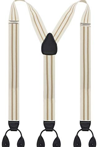 Y Back Button 1.4" Suspenders for Men with Stylish Leather Button Ends Durable Long Lasting Stretch Ultimate Fashion (Cream)