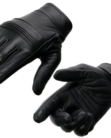 Milwaukee Leather MG7535 Men's Black Leather with Gel Palm Motorcycle Hand Gloves w/Flex Knuckles - Large