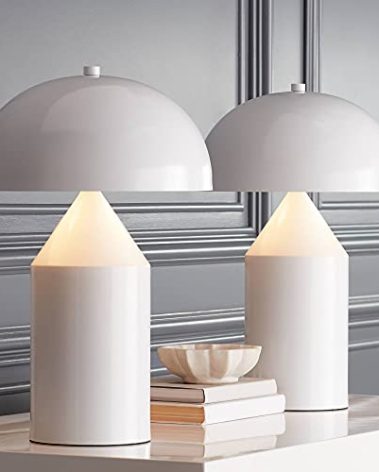 360 Lighting Felix Modern Cottage Accent Table Lamps 19" Tall Set of 2 White Tapered Geometric Metal Mushroom Dome Shade for Bedroom Living Room House Home Bedside Nightstand Office Family