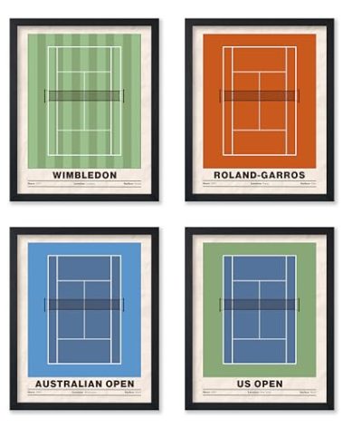 Poster Master 4-Piece Sports Print - Tennis Poster - Sport Tournament Art - Grand Slam Wall Design - US & Australian Open Art - Great Gym, Living Room or Office Wall Decor - 11x14 UNFRAMED Wall Art