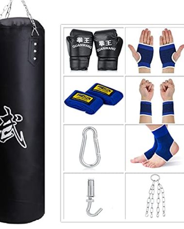 SFEEXUN Punching Bag for Man Women Youth Teens, Indoor/Garden Boxing Bag Unfilled Heavy Bag Set with Punching Gloves, Chain, Ceiling Hook for MMA, Kickboxing, Muay Thai, Karate, Taekwondo