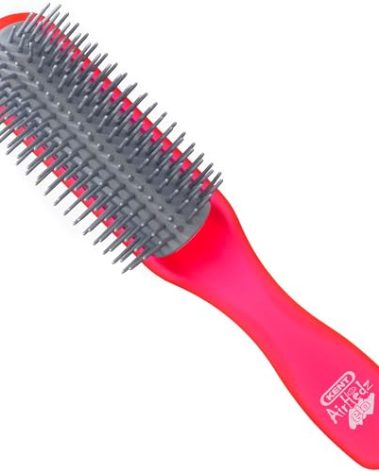 Kent AHGLO01 Airhedz Glo Red Half Round Narrow Detangling Hair Brush - 9 Row Ionic Anti Static Non Scratch Long Nylon Bristle Great for Detangling and Smoothing Medium to Long Length Hair
