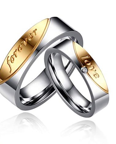 Uloveido Titanium Love Forever Men and Women's Couple Anniversary Rings Set Love Forever Valentine's Day Present for Couples with Gift Bracelet CR058-Men9Women6