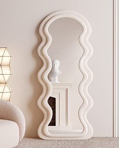 BOJOY Full Length Wavy Arched Mirror, 63x24in, Wall Mount/Standing/Leaning - White