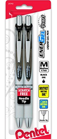 Pentel EnerGel Pearl RTX Retractable Liquid Gel Pen, (0.7mm), Medium Line, Needle Tip, Black Ink, Pack of 2 (BLN77WBP2A)