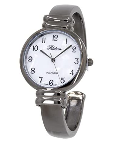 Blekon Original Mother of Pearl Cuff Bracelet Watch for Women with 31mm case Japanese Quartz Movement Metal hinged Bangle Style Cuff Wrist Watch for Ladies… (Gunmetal)