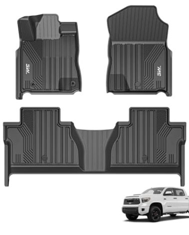 3W Floor Mats Fit for Toyota Tundra 2014-2021 (Only for CrewMax Cab), TPE All Weather Custom Fit Floor Liner for Tundra Accessories SR5/TRD/Limited 1st and 2nd Row Full Set Car Mats Easy Clean, Black