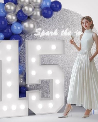 JoyMuse 4FT 15 Marquee Numbers, Large Light Up Numbers 15 for 15th Birthday Decorations Cool White Light Number 15 for Anniversary Birthday Party Decor