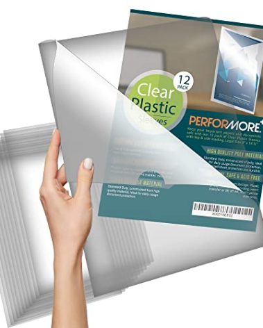 Performore 12 Pack of Clear Project Pocket Sleeves, 9" X 14.5" Legal Size Transparent Plastic Folder Protectors for Documents, Files and Papers, Premium Quality