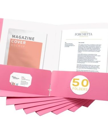 Zzrywuty File Folders with Pockets Letter Size, 50-Pack Paper Folders with Card Slot, Two Pocket Folders for School Students, Businessmen, Home and Office Workers（Pink）