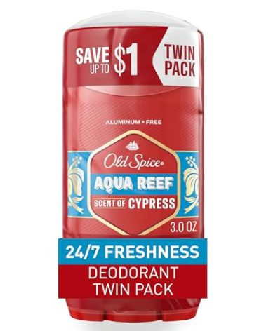 Old Spice Aluminum Free Deodorant for Men, 24/7 Odor Protection, 24/7 Freshness & Lasting Scent, Aqua Reef with Cypress Scent, 3.0 oz (Pack of 2)