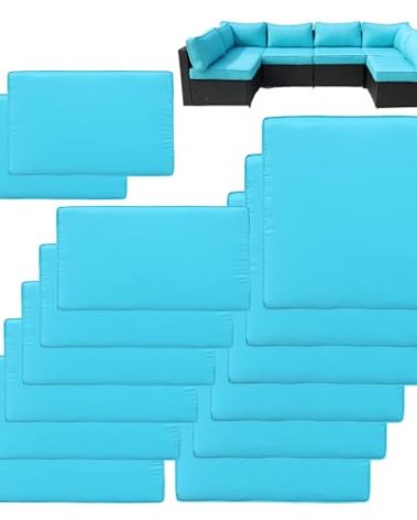 VIXLON 14Pcs Patio Cushion Covers Replacement Splashproof UV-Resistant Inelastic Covers with Zippers, Max Compatible 25.6x25.6x4inch Patio Cushion, for 7 Pcs Outdoor Patio Furniture Sets