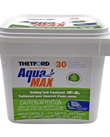 Thetford AquaMAX® Summer Cypress Scent RV Holding Tank Treatment, Formaldehyde Free, Waste Digester, Septic Tank Safe, 30 Count Toss-Ins (96665)
