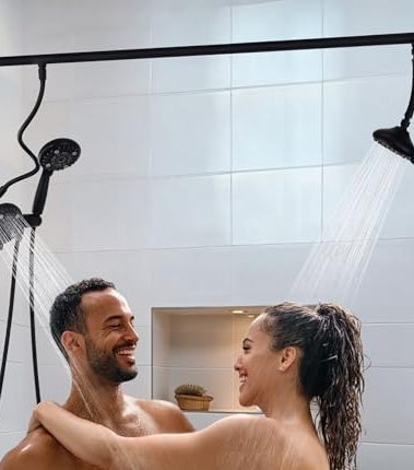 V-Frankness Dual Shower Head for Couples, High Pressure and Adjustable Multimodal Tandem Shower Head System for Two People Rod, 3-Setting Diverter with Holder, 71 Inch Extra Long Hose (Matte Black)